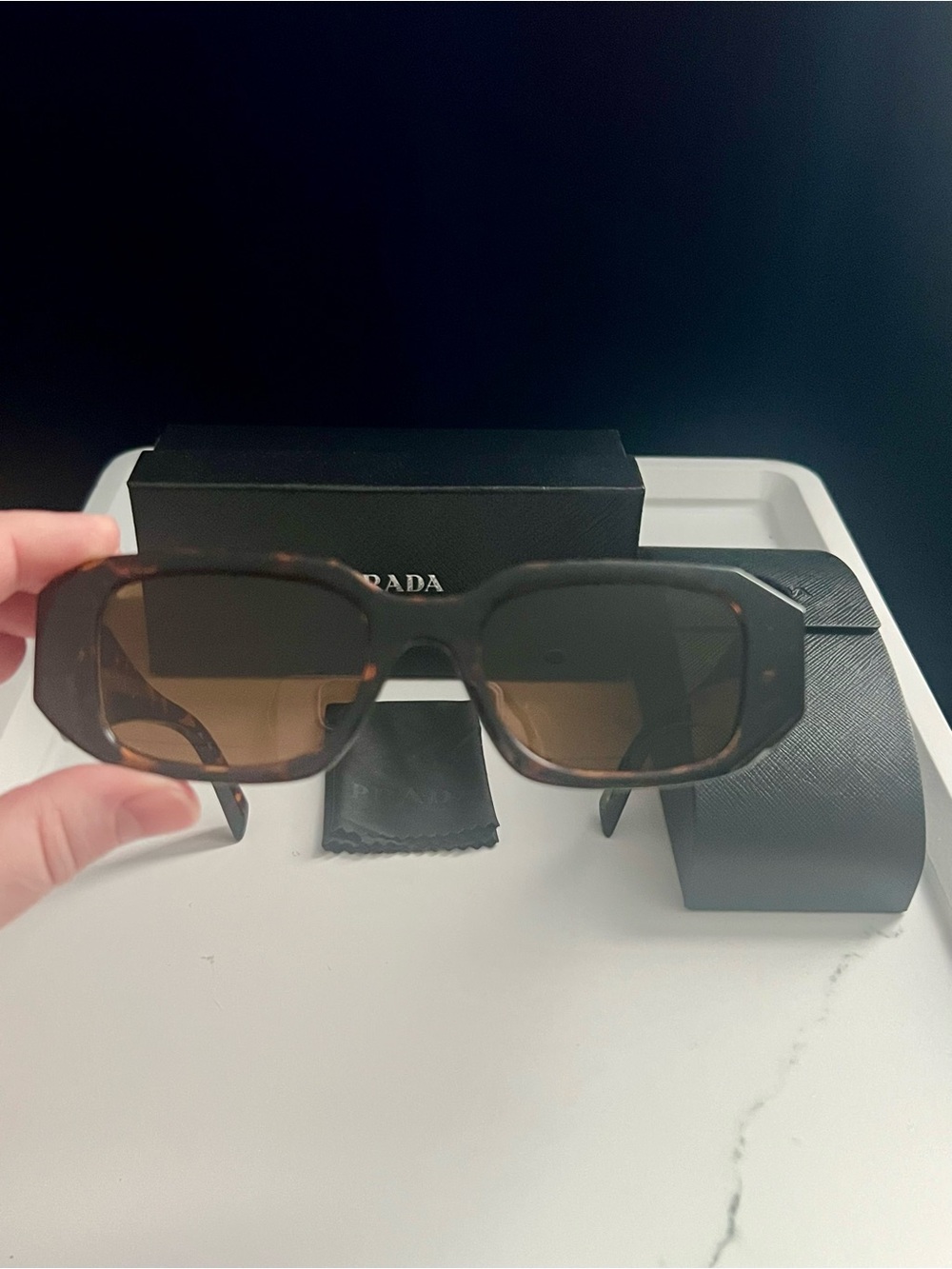 PRADA Sunglasses Symbole Small Geometric Acetate Honey Havana Tortoise EUC - Picture 3 of 7